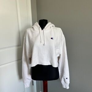White Champion Cropped Hoodie